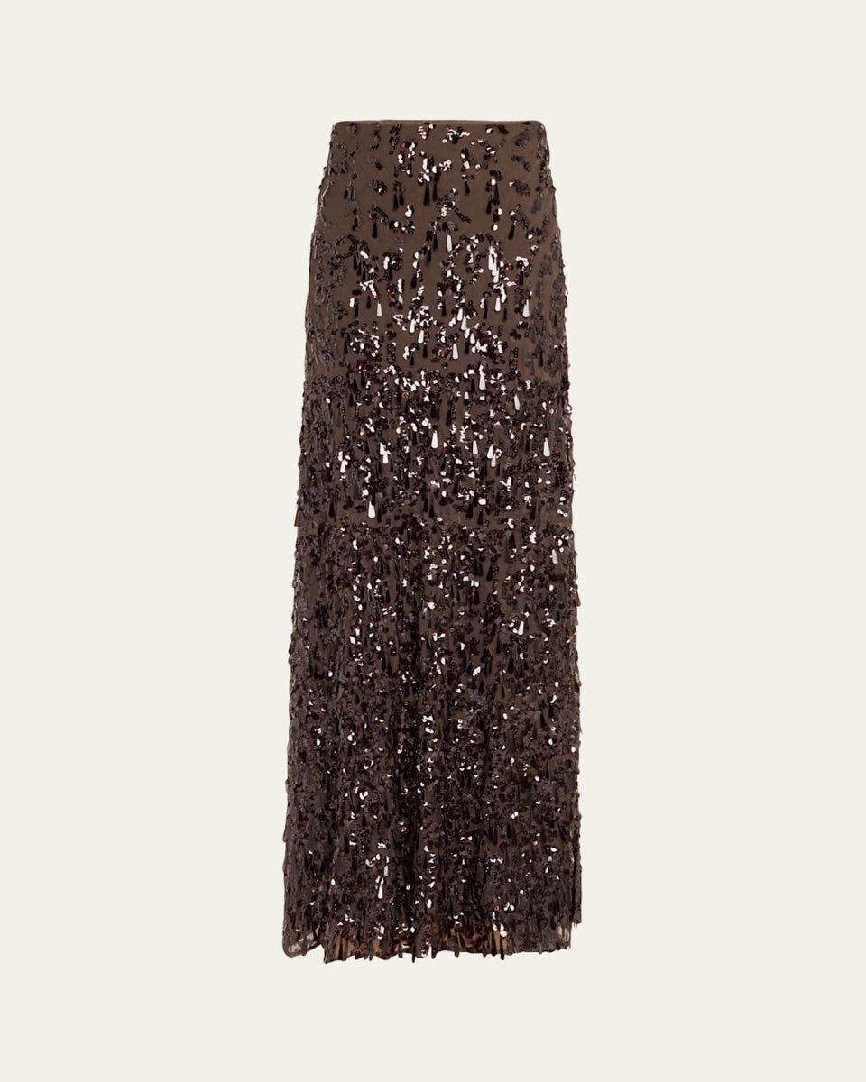 Sequined Crispy Silk Chiffon Maxi Skirt